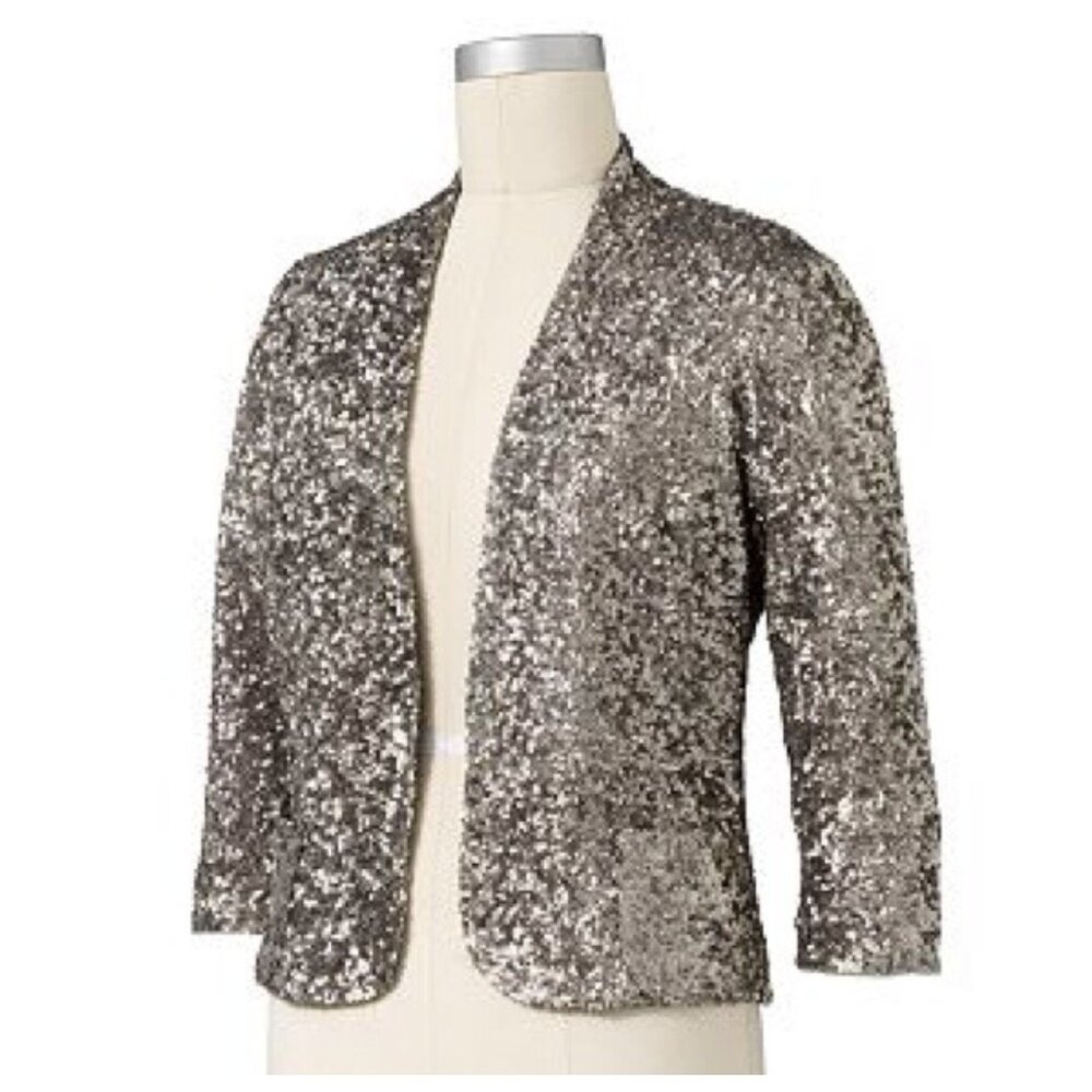 !! NWT Apt. 9 Antique Silver ¾ Sleeve Sequin Blazer sz S